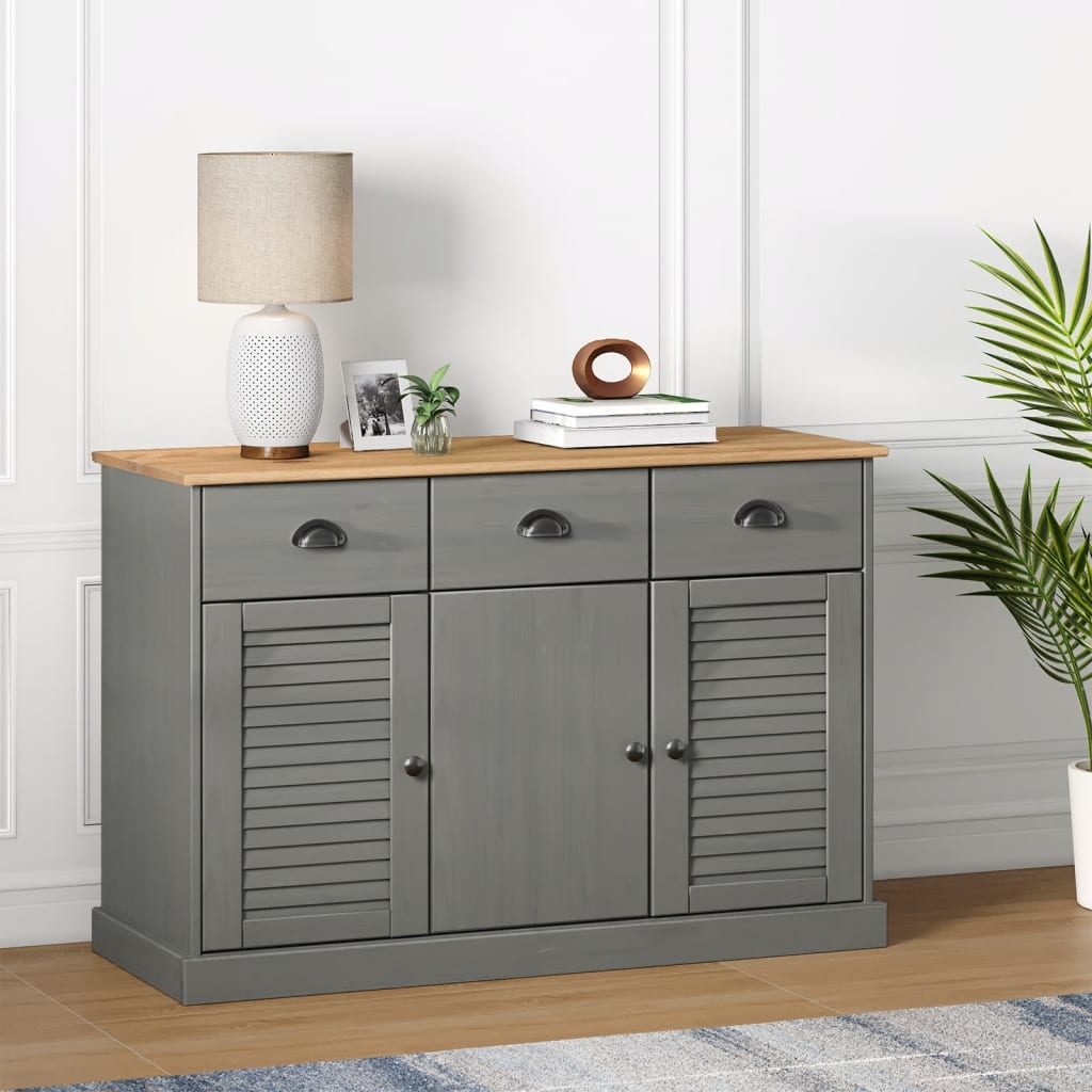 Buffet avec tiroirs VIGO 113x40x75 cm gris bois massif de pin - XIOS