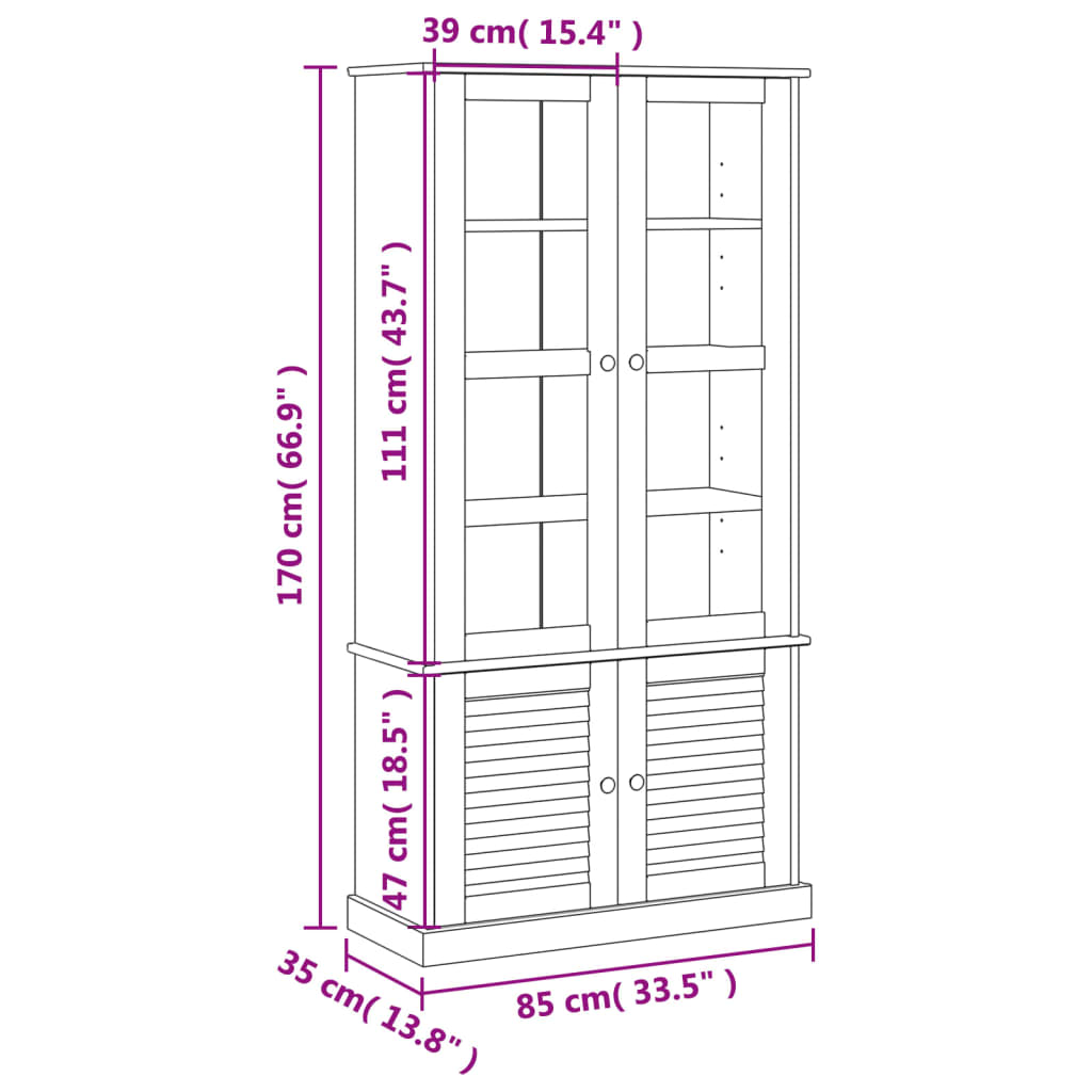 Vitrine en verre VIGO 85x35x170 cm bois massif de pin - XIOS