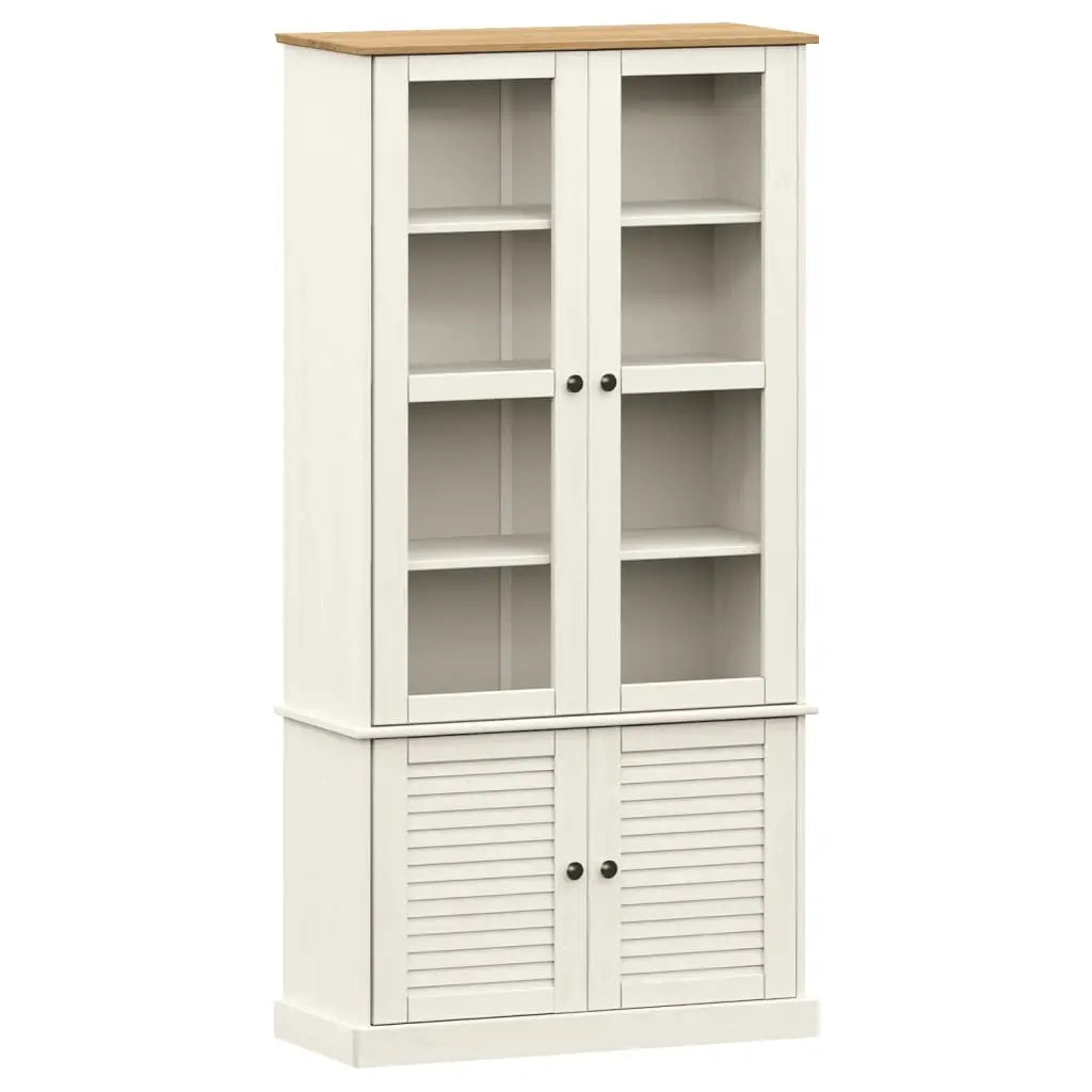 Vitrine en verre VIGO blanc 85x35x170 cm bois massif de pin - XIOS