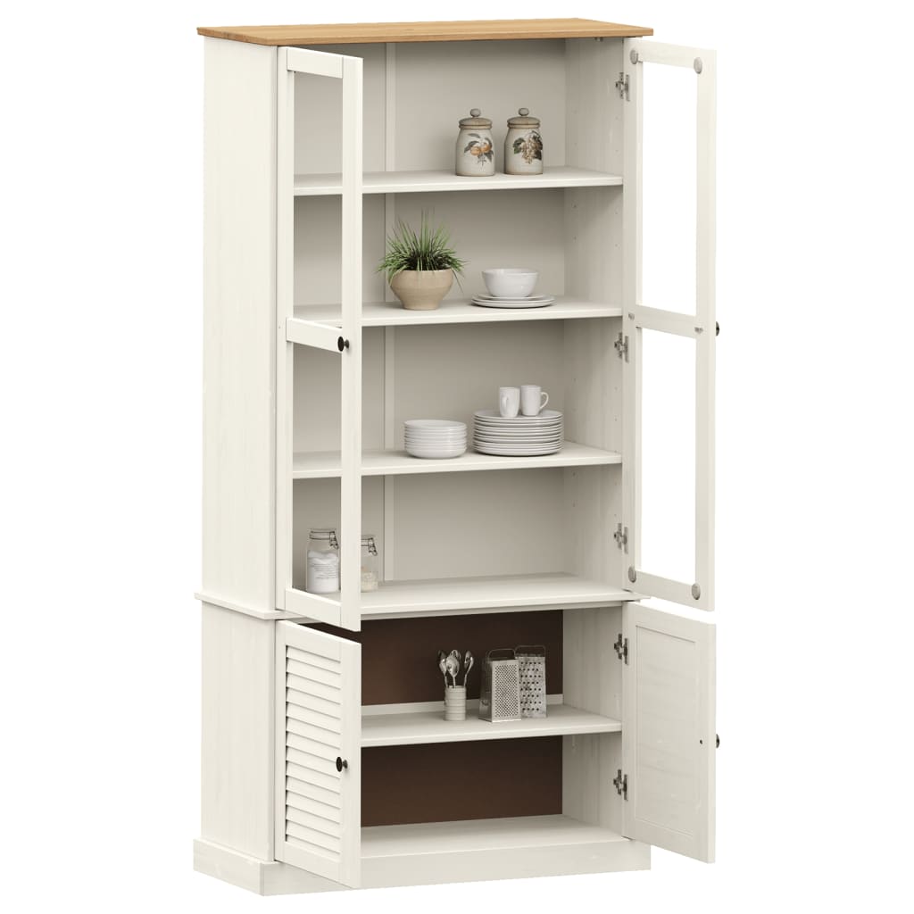 Vitrine en verre VIGO blanc 85x35x170 cm bois massif de pin