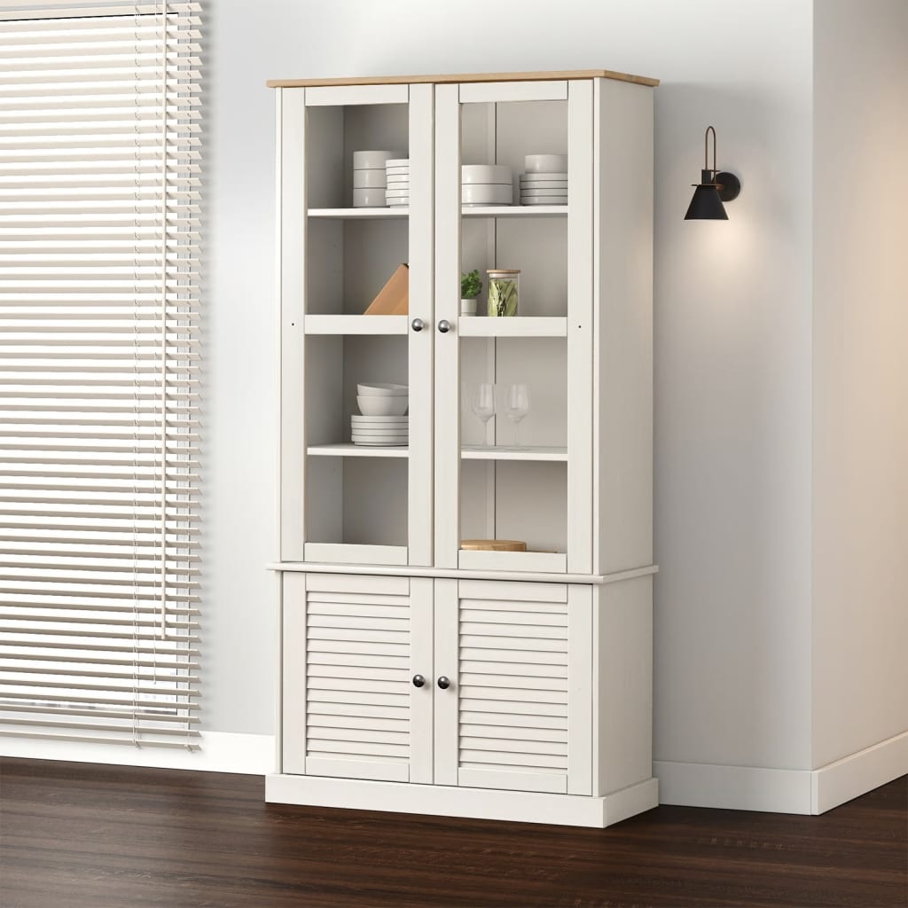 Vitrine en verre VIGO blanc 85x35x170 cm bois massif de pin - XIOS