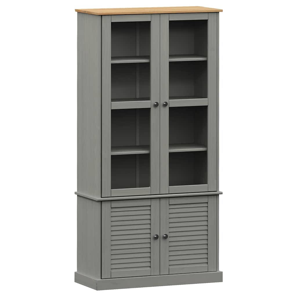 Vitrine en verre VIGO gris 85x35x170 cm bois massif de pin - XIOS