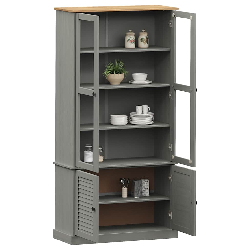 Vitrine en verre VIGO gris 85x35x170 cm bois massif de pin - XIOS