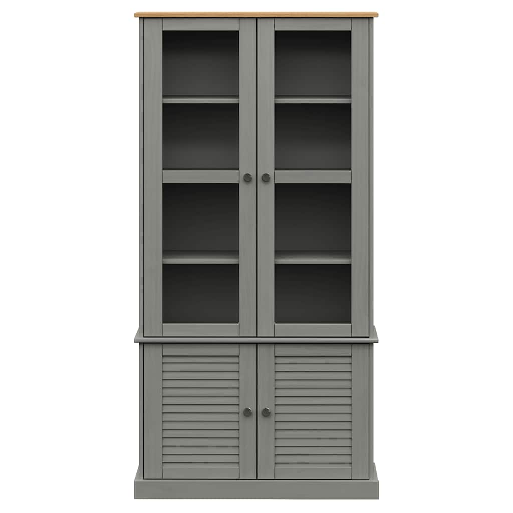 Vitrine en verre VIGO gris 85x35x170 cm bois massif de pin - XIOS