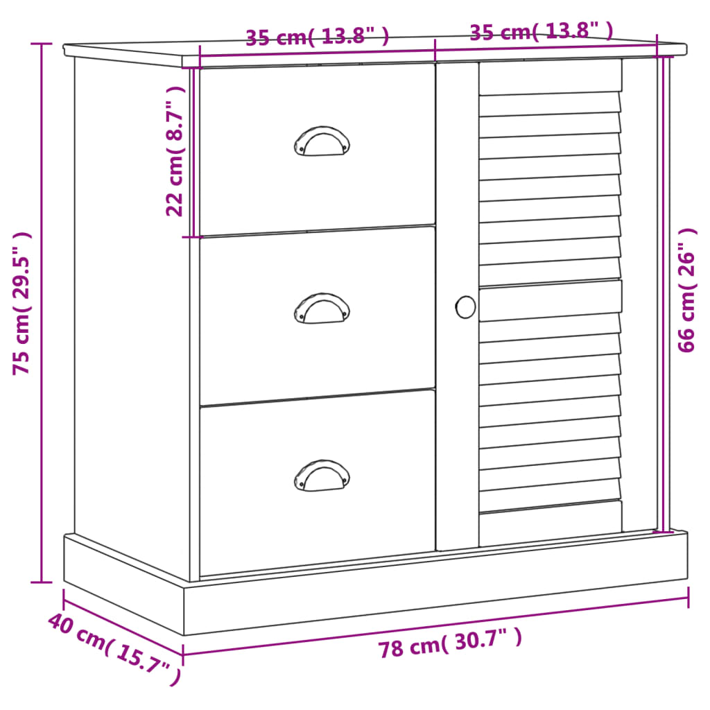 Buffet avec tiroirs VIGO 78x40x75 cm bois massif de pin - XIOS