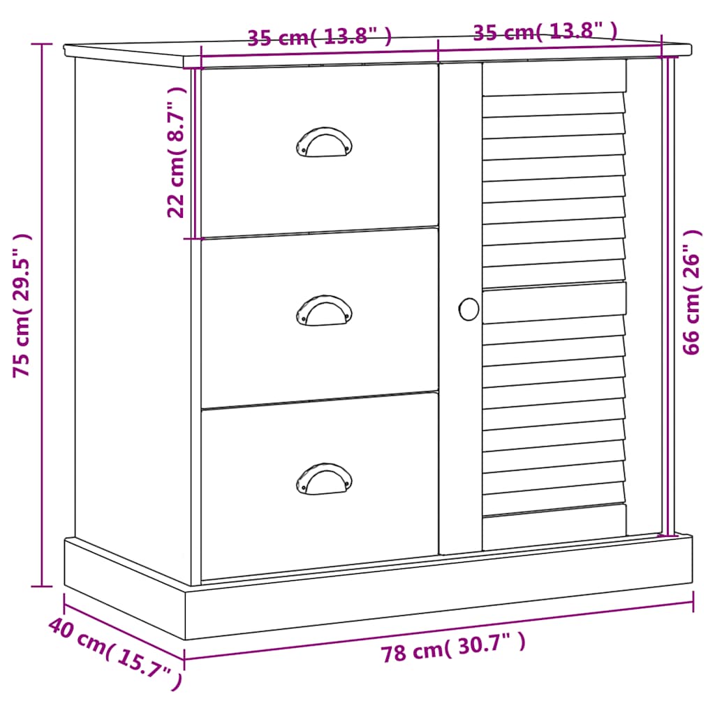 Buffet avec tiroirs VIGO 78x40x75 cm blanc bois massif de pin - XIOS