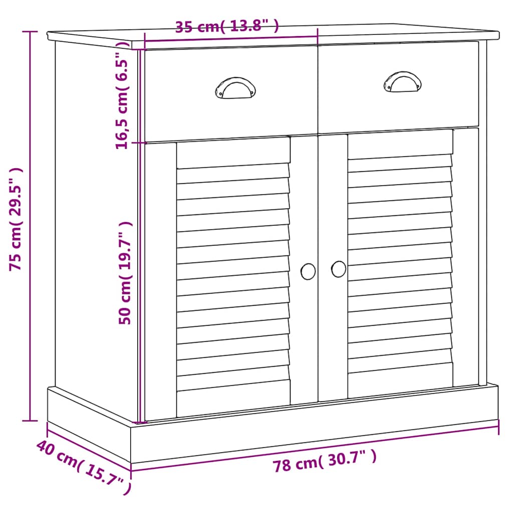 Buffet avec tiroirs VIGO 78x40x75 cm bois massif de pin - XIOS