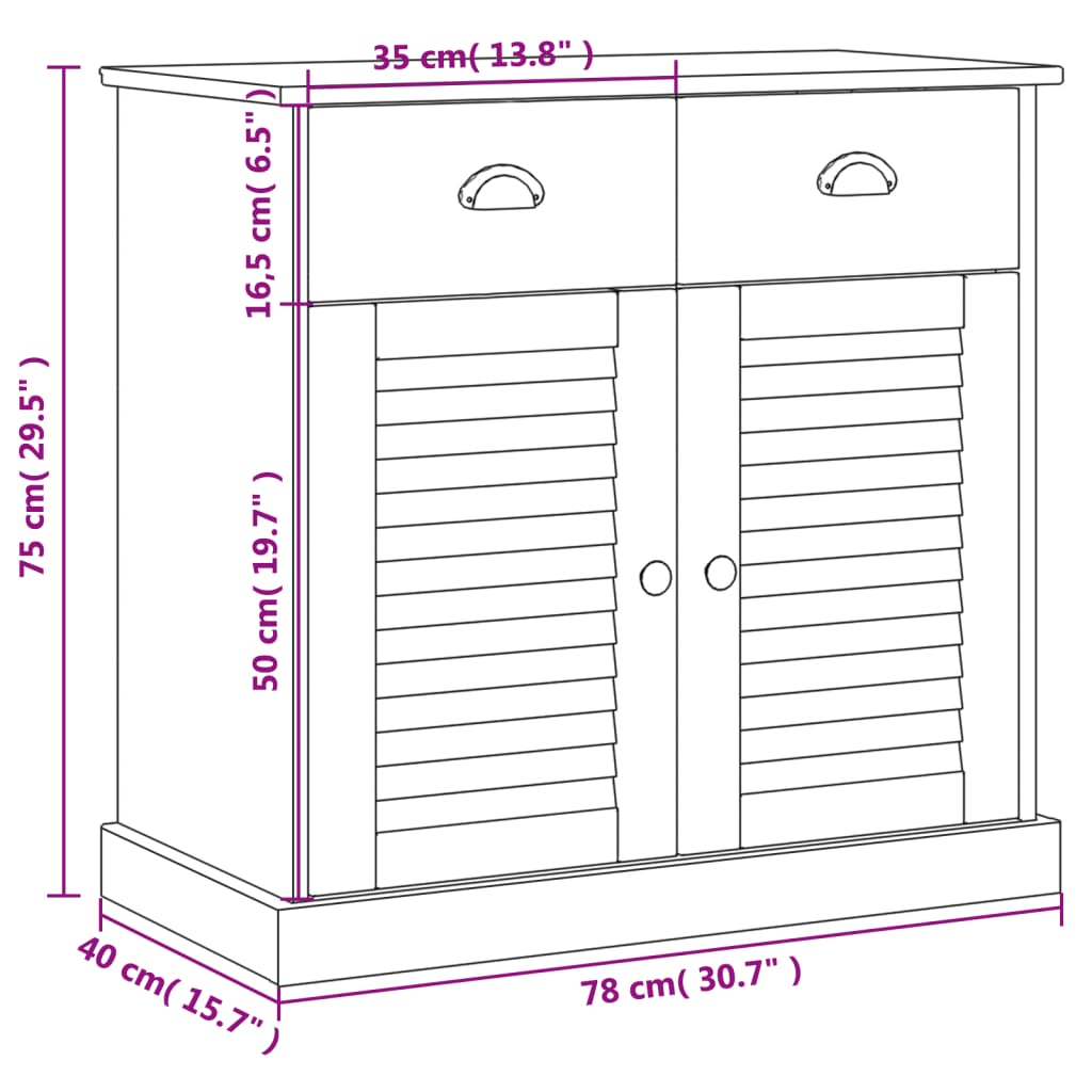 Buffet avec tiroirs VIGO 78x40x75 cm blanc bois massif de pin - XIOS