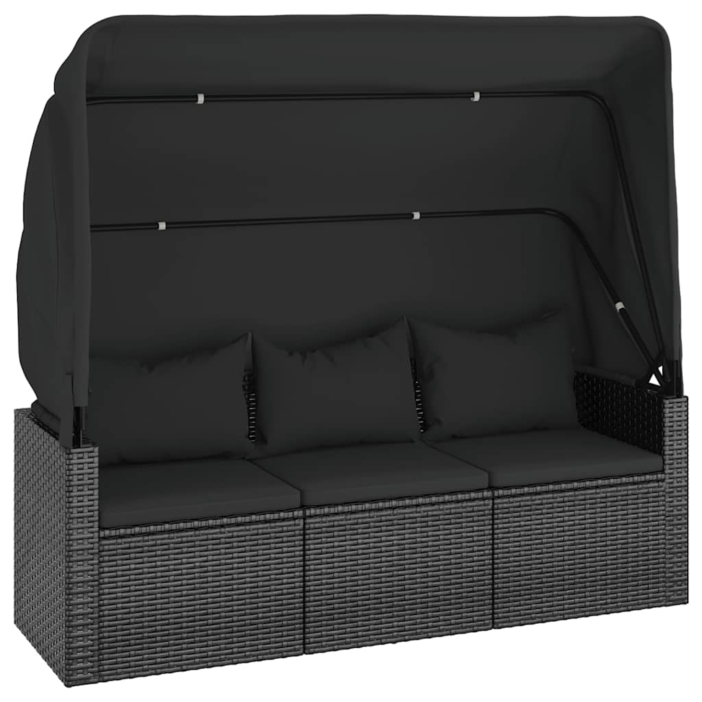 Salon de jardin 4 pcs avec coussins noir résine tressée