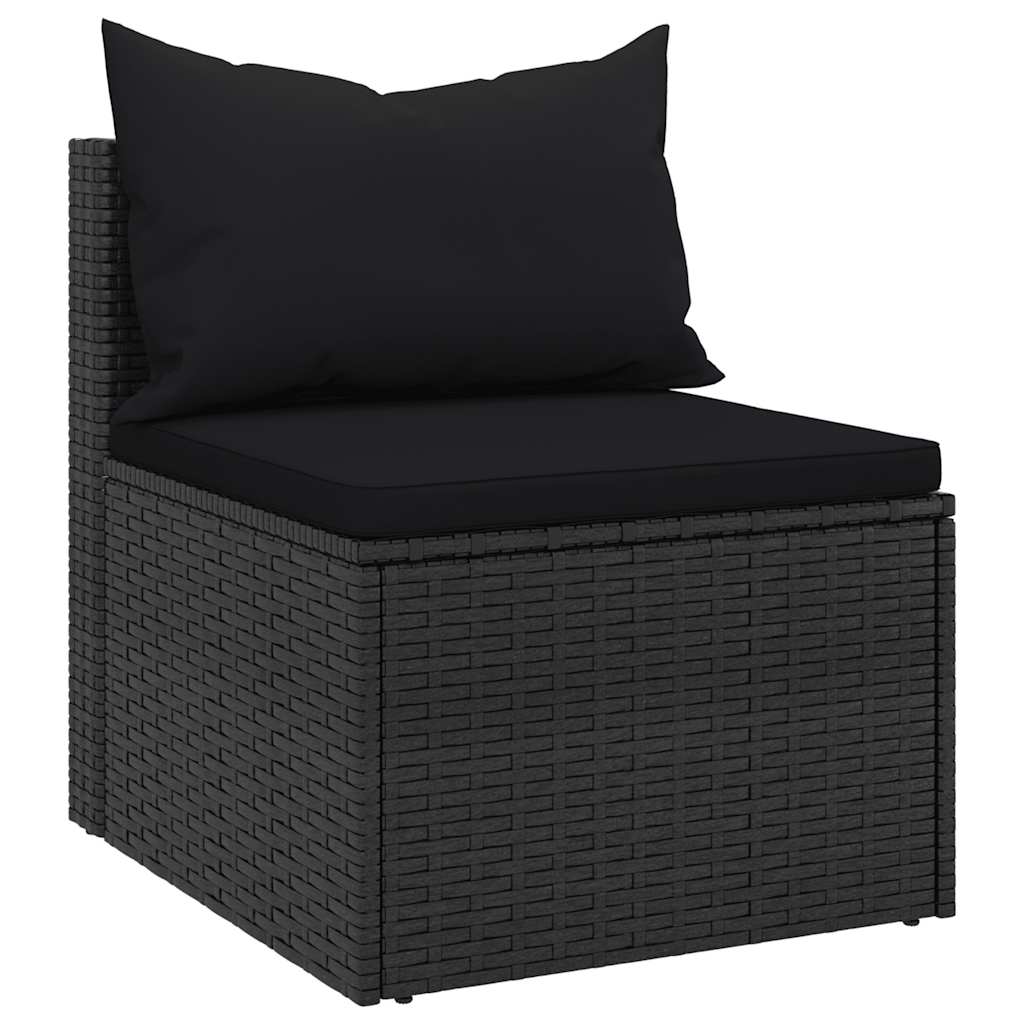 Salon de jardin 4 pcs avec coussins noir résine tressée