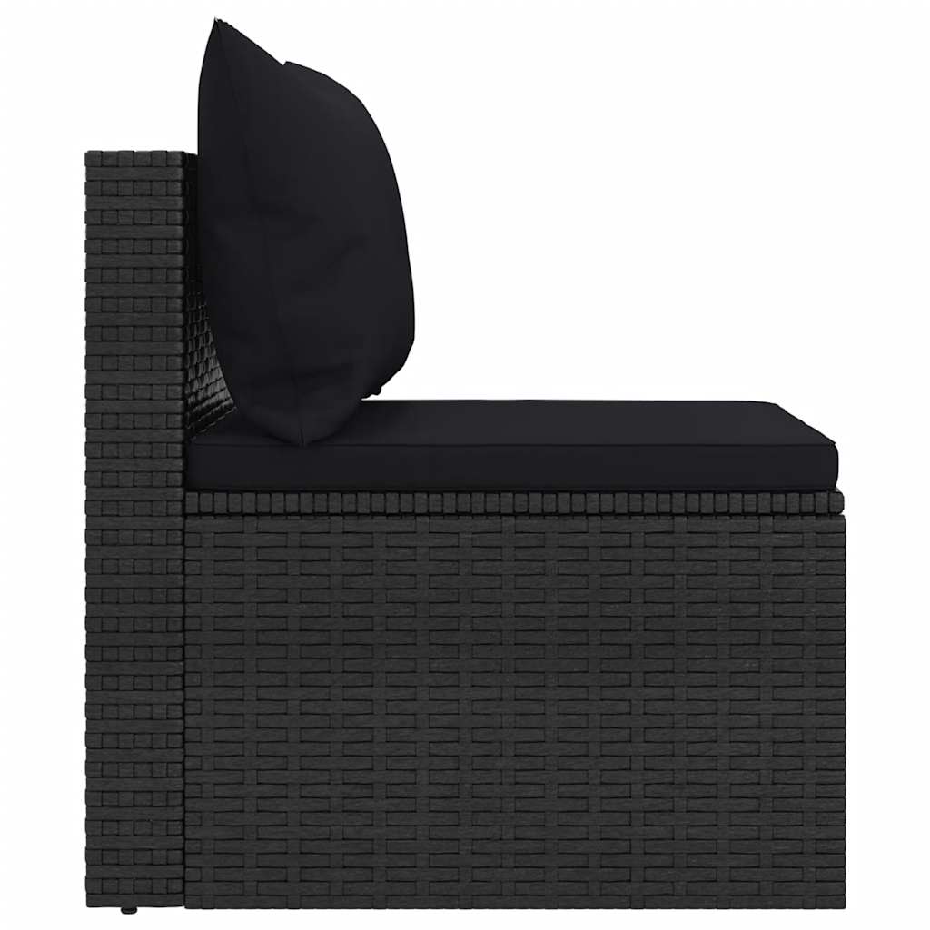 Salon de jardin 4 pcs avec coussins noir résine tressée