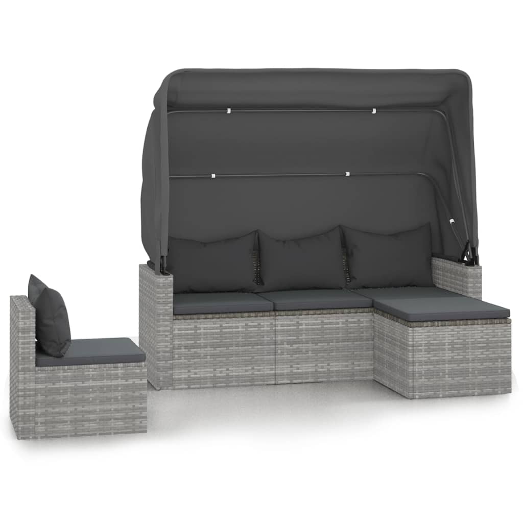 Salon de jardin 4 pcs avec coussins gris résine tressée