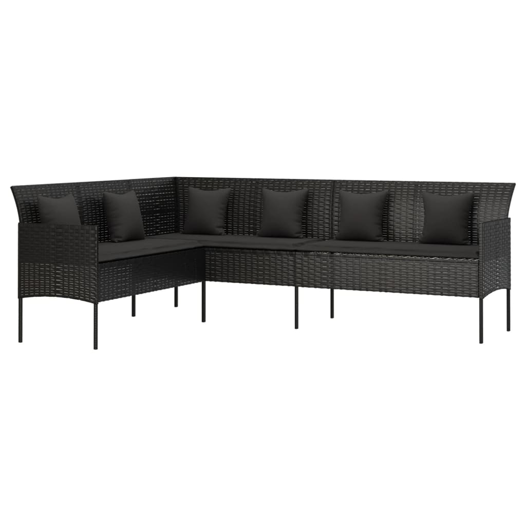 Ensemble à manger de jardin coussins 6pcs noir résine tressée