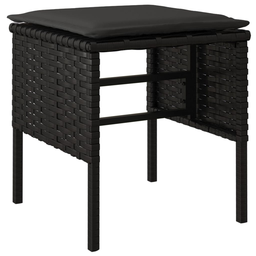 Ensemble à manger de jardin coussins 6pcs noir résine tressée
