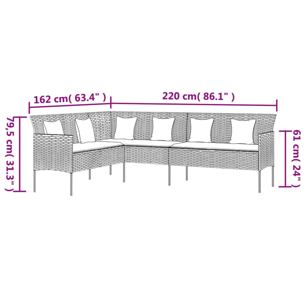 Ensemble à manger jardin 6pcs et coussins gris résine tressée