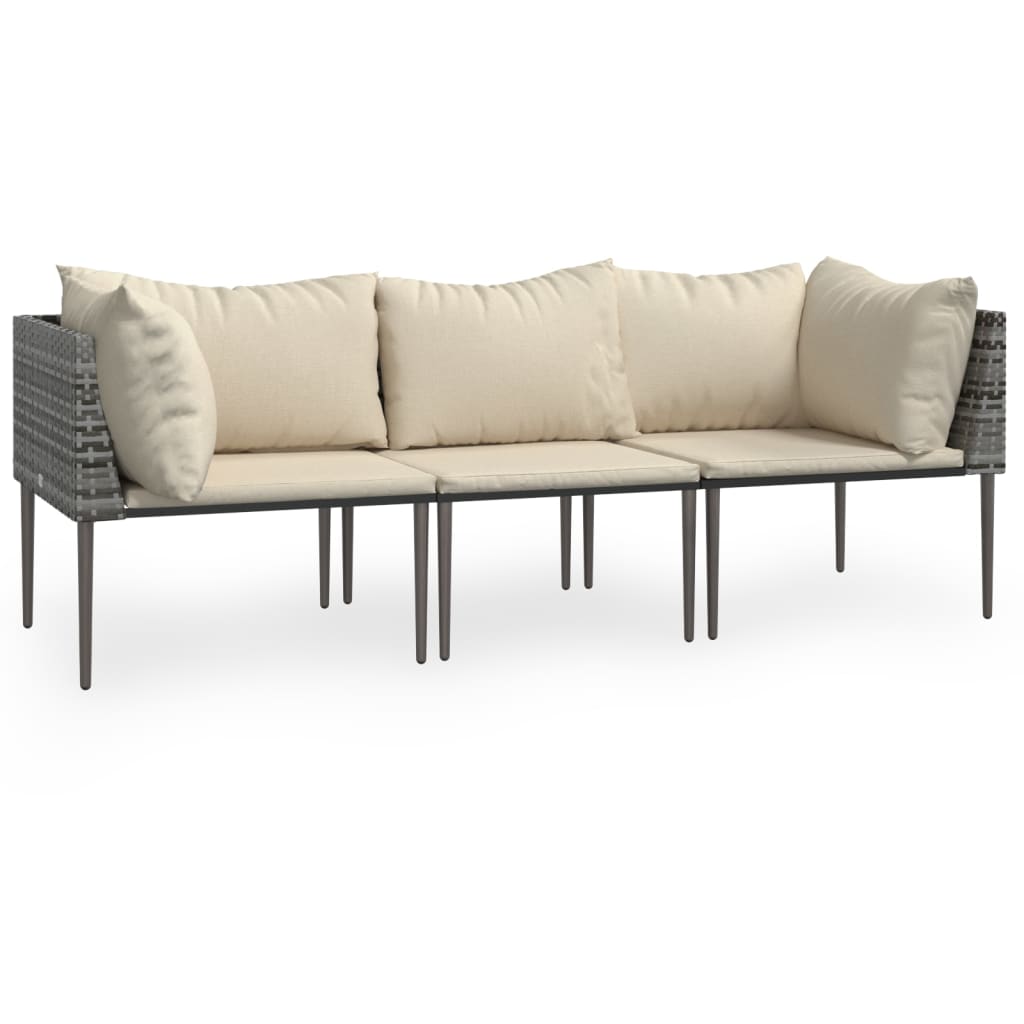 Salon de jardin 3 pcs avec coussins Gris Résine tressée - XIOS