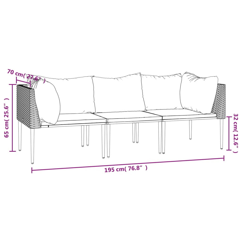 Salon de jardin 3 pcs avec coussins Gris Résine tressée