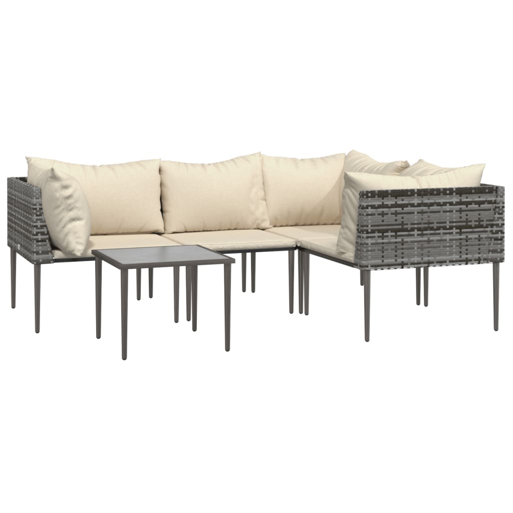 Salon de jardin 5 pcs avec coussins Gris Résine tressée