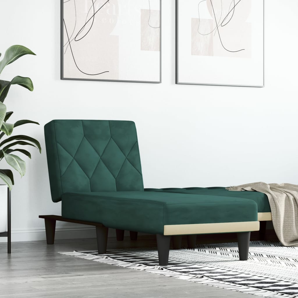 Chaise longue vert foncé velours - XIOS