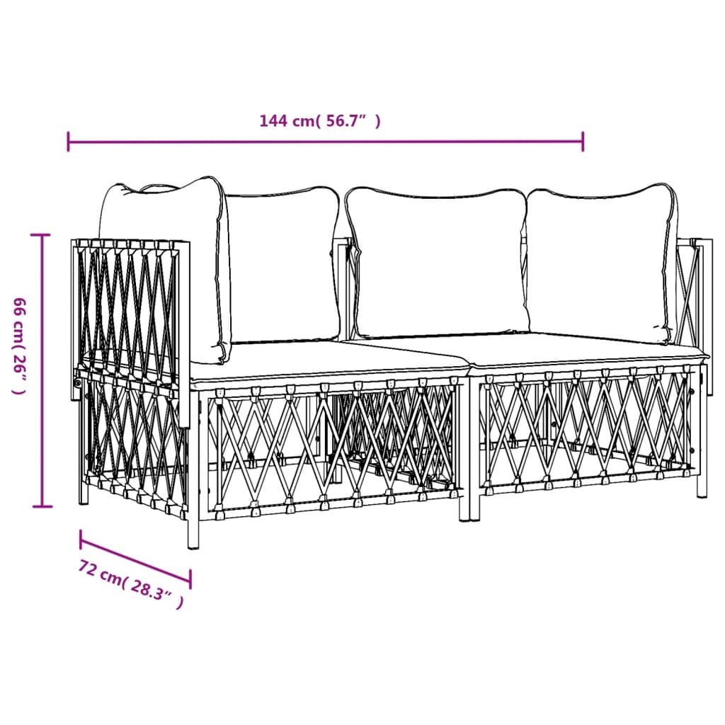 Salon de jardin avec coussins 2 pcs blanc acier