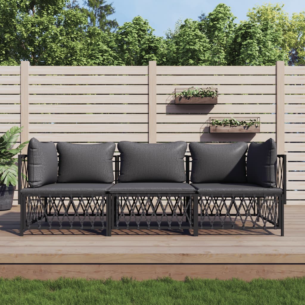 Salon de jardin avec coussins 3 pcs anthracite acier