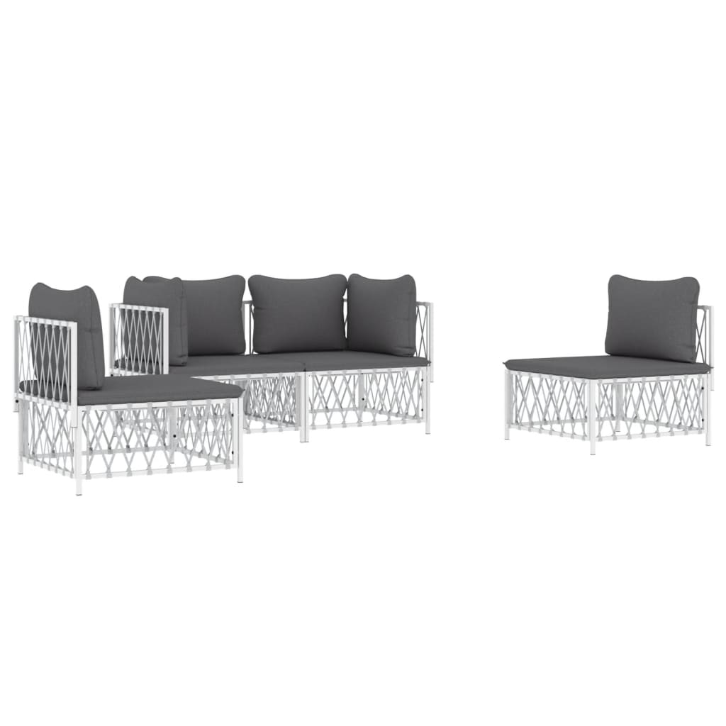 Salon de jardin 4 pcs avec coussins blanc acier