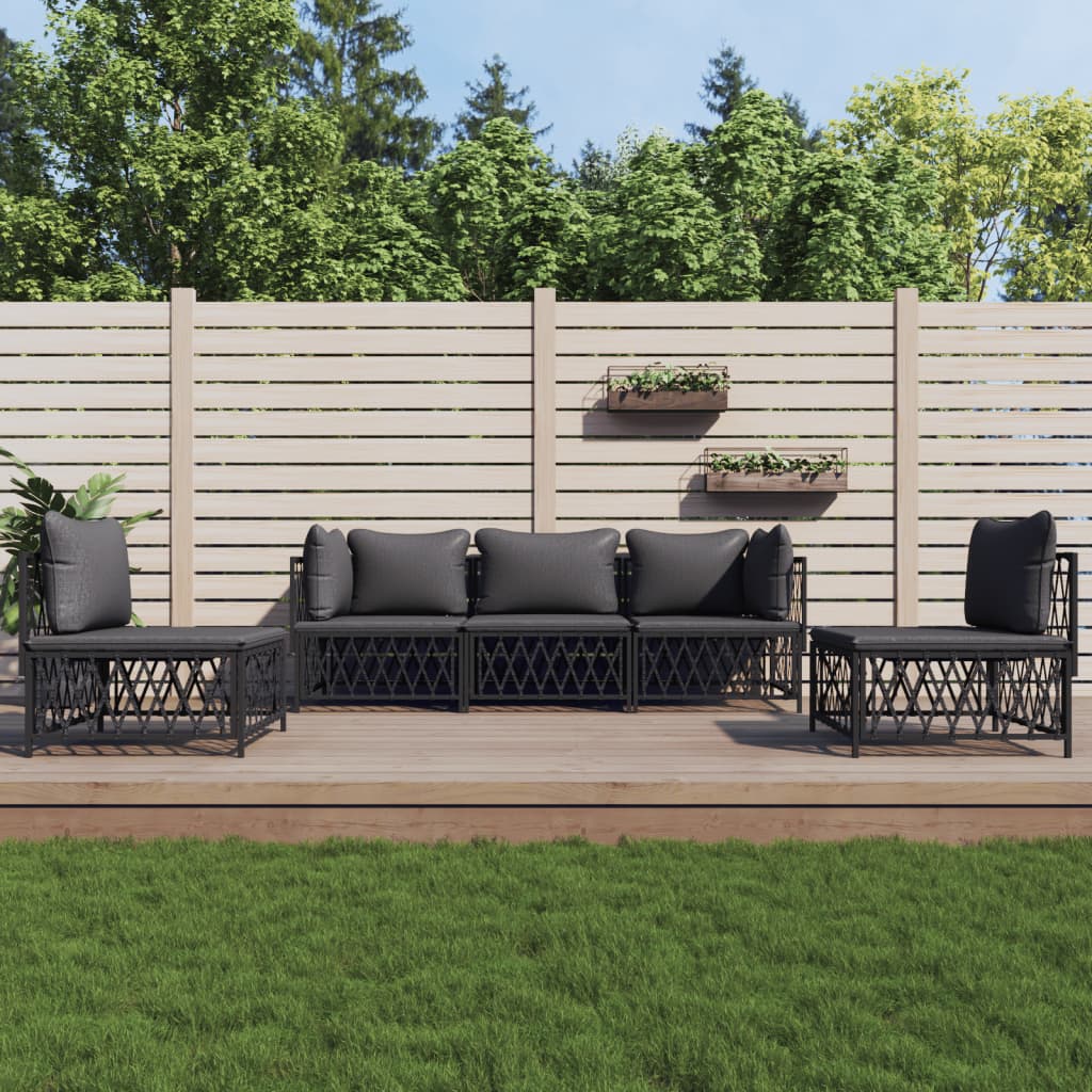Salon de jardin avec coussins 5 pcs anthracite acier