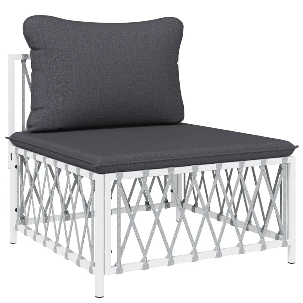 Salon de jardin avec coussins 3 pcs blanc acier