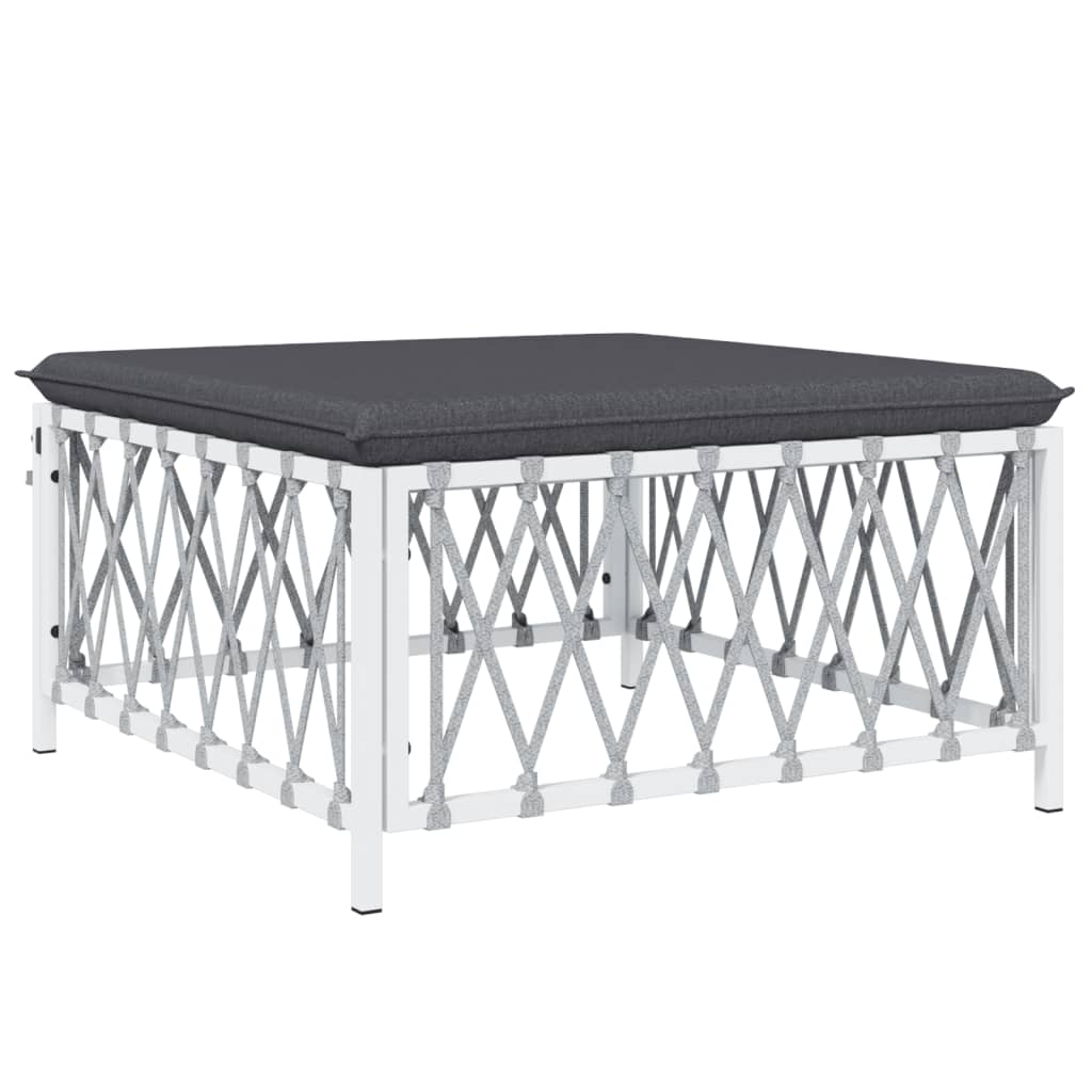 Salon de jardin avec coussins 3 pcs blanc acier