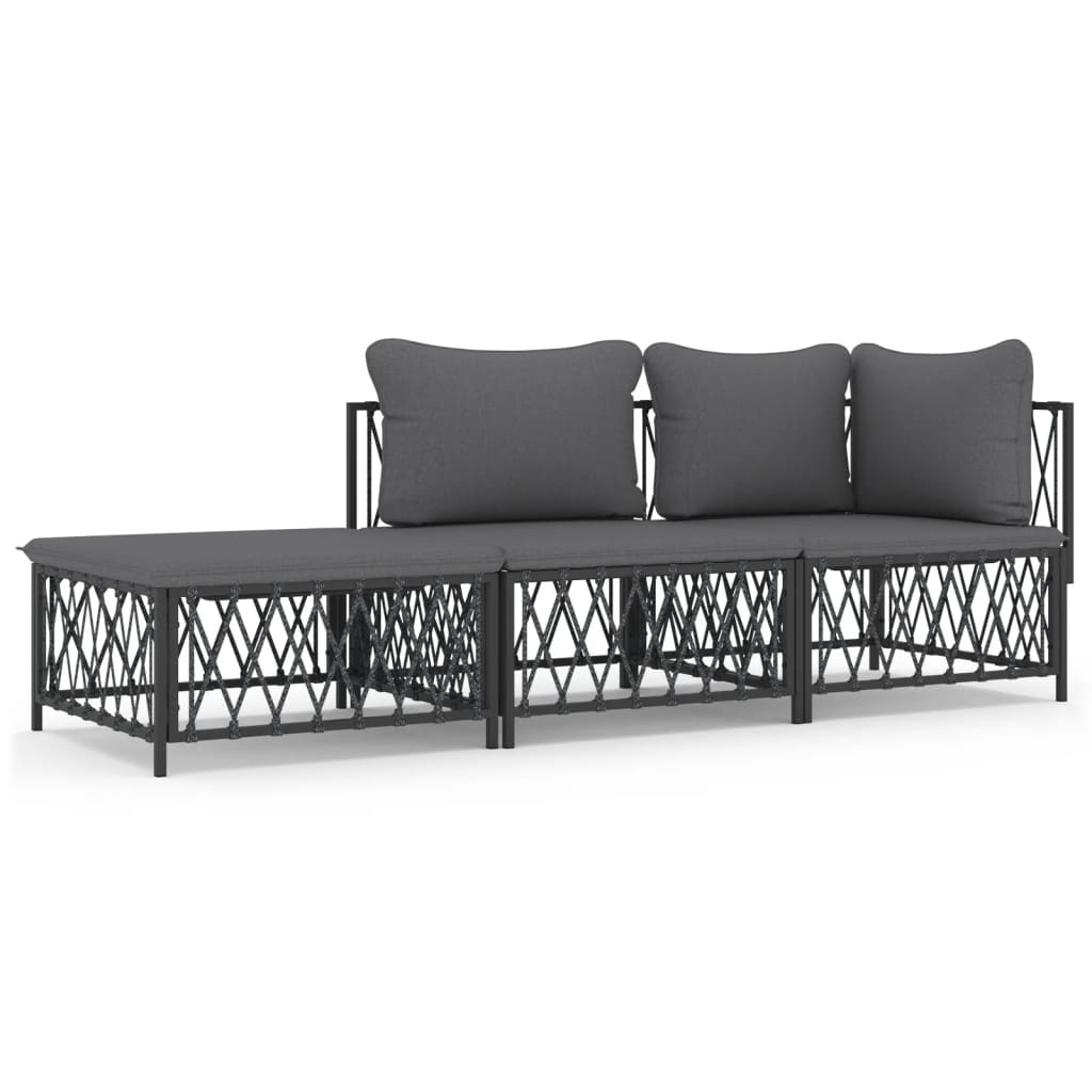 Salon de jardin avec coussins 3 pcs anthracite acier - XIOS