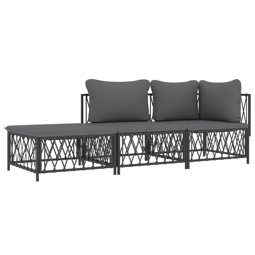 Salon de jardin avec coussins 3 pcs anthracite acier