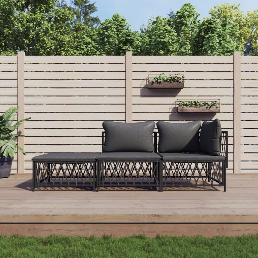 Salon de jardin avec coussins 3 pcs anthracite acier - XIOS