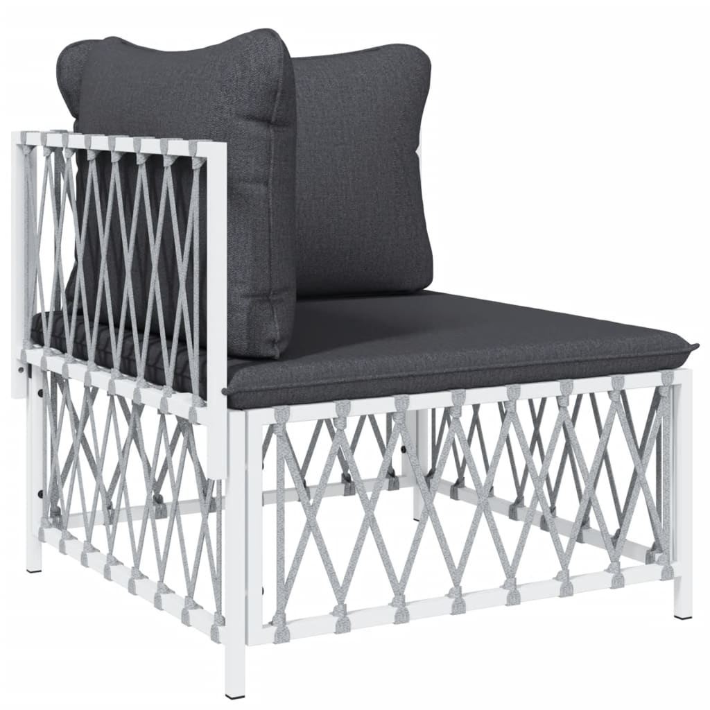 Salon de jardin 4 pcs avec coussins blanc acier