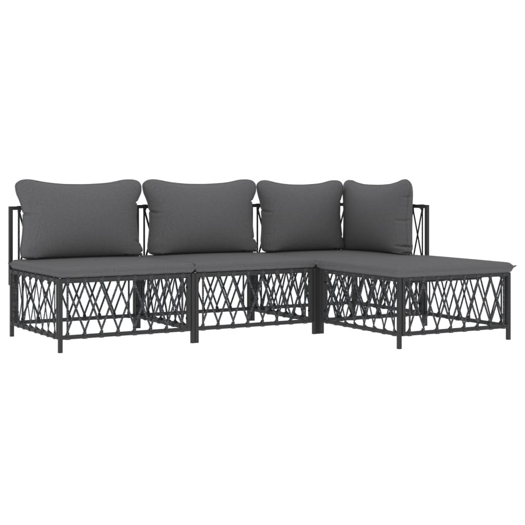 Salon de jardin avec coussins 4 pcs anthracite acier