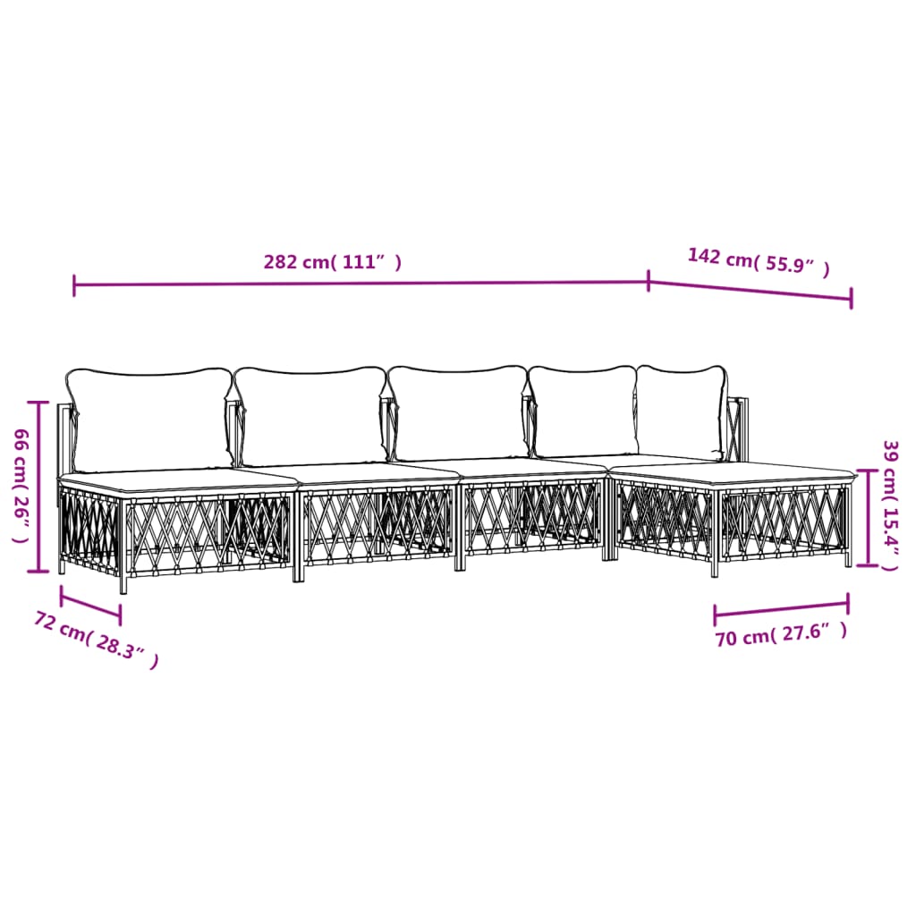 Salon de jardin avec coussins 5 pcs anthracite acier
