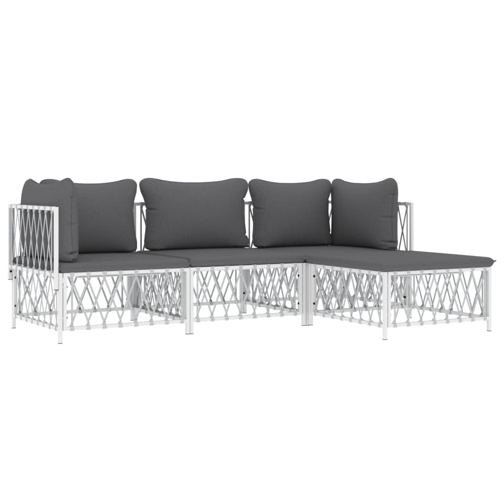 Salon de jardin 4 pcs avec coussins blanc acier