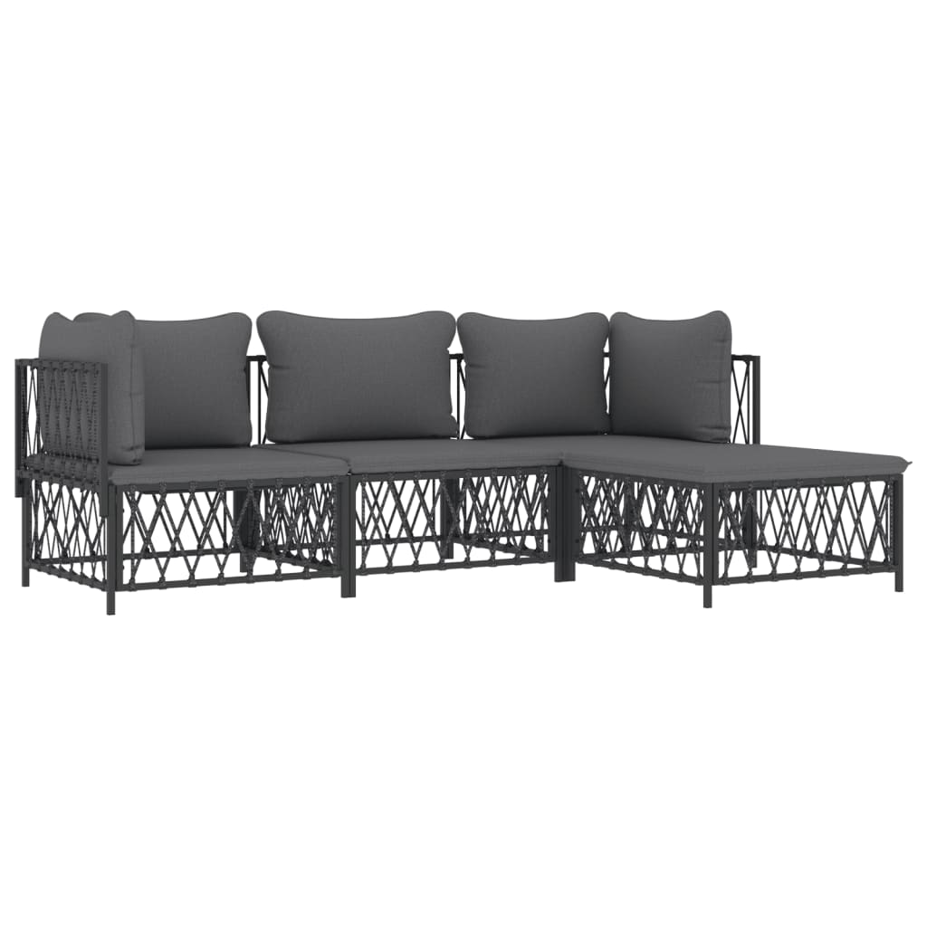 Salon de jardin avec coussins 4 pcs anthracite acier