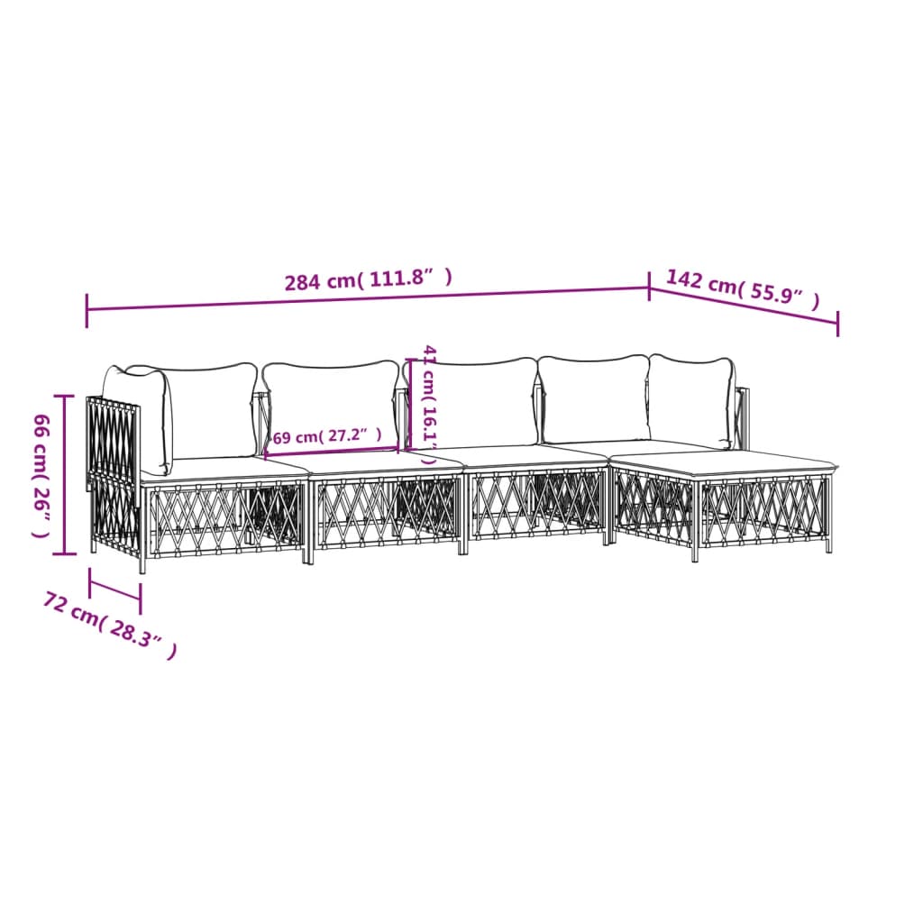 Salon de jardin avec coussins 5 pcs anthracite acier