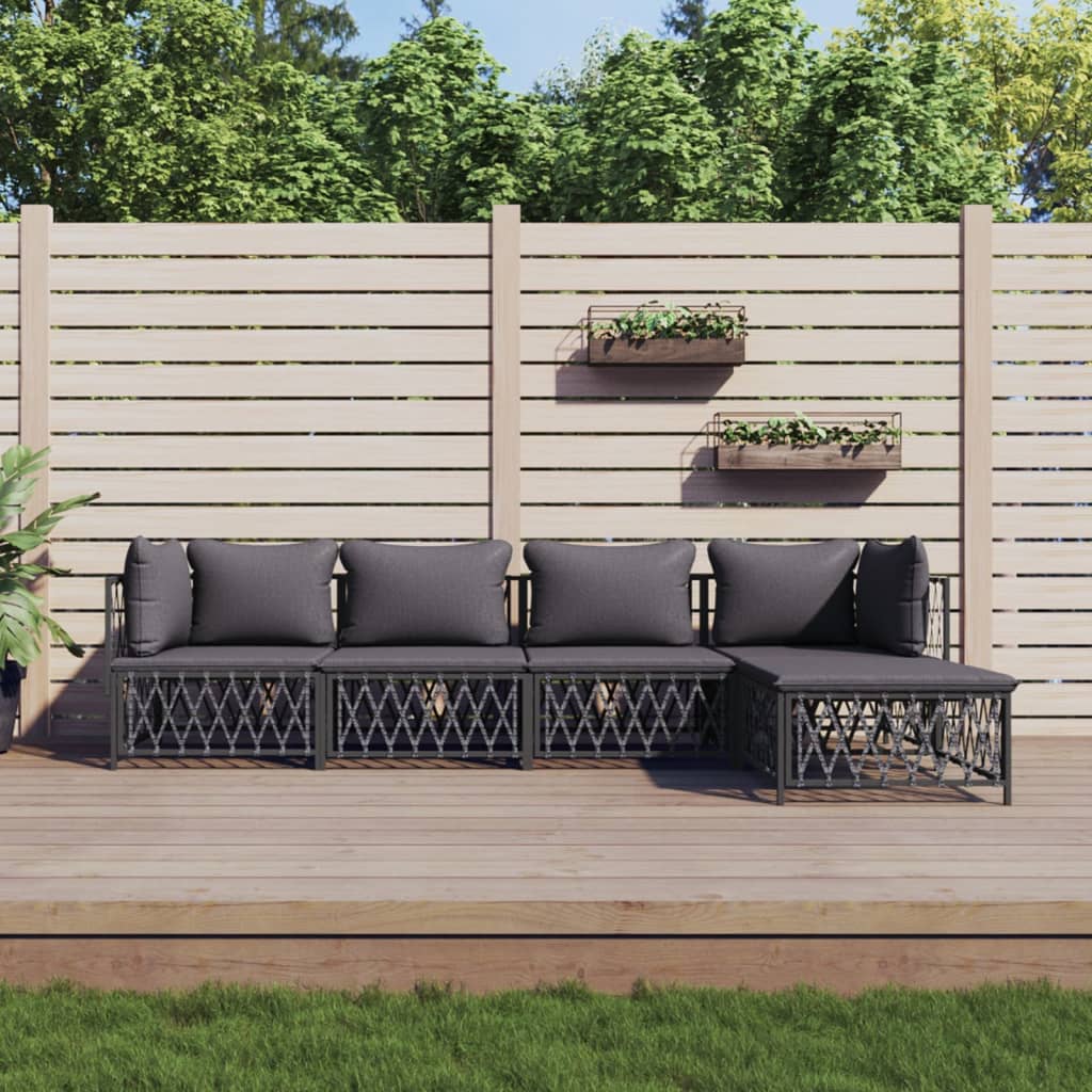 Salon de jardin avec coussins 5 pcs anthracite acier