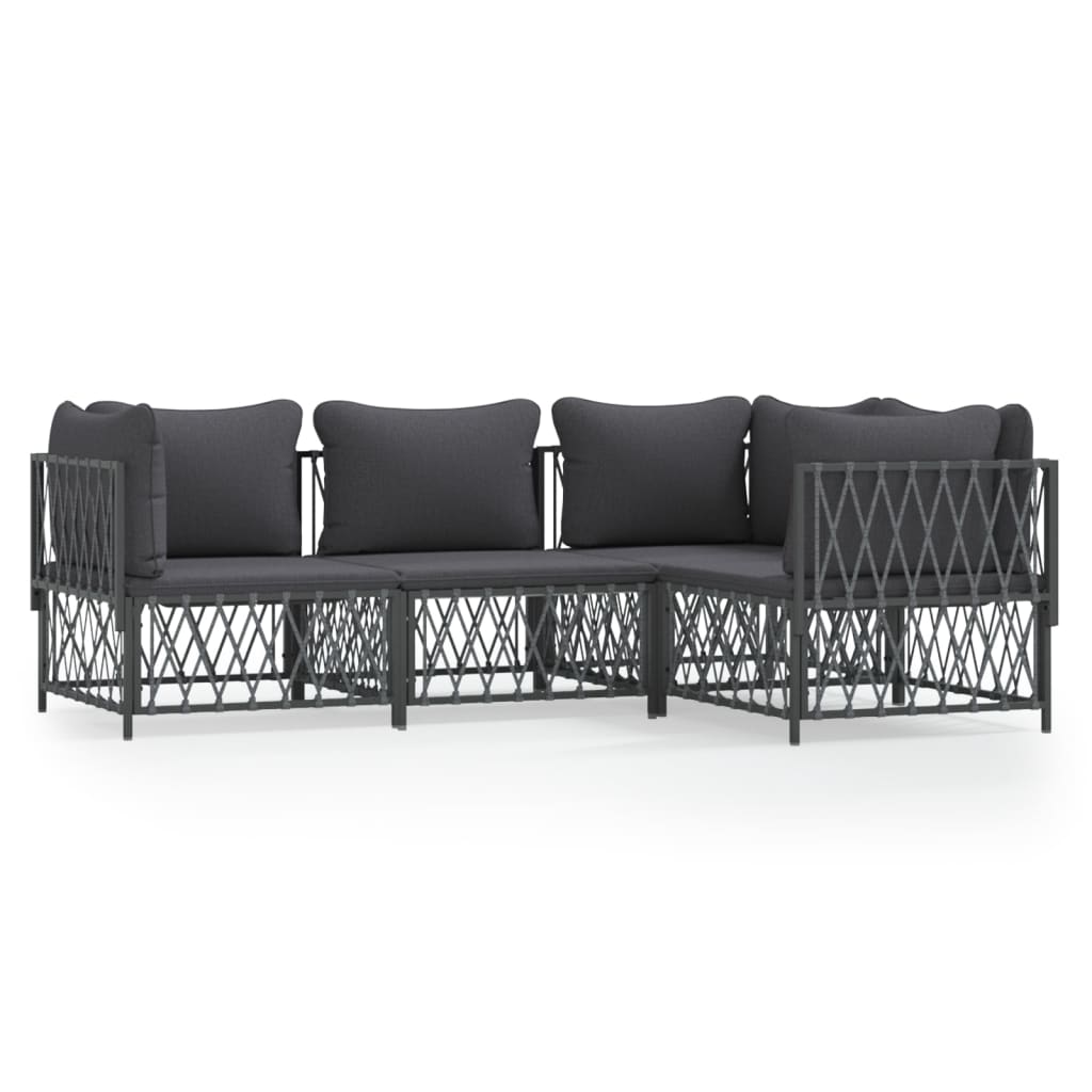 Salon de jardin avec coussins 4 pcs anthracite acier
