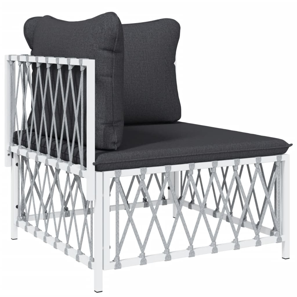 Salon de jardin avec coussins 6 pcs blanc acier