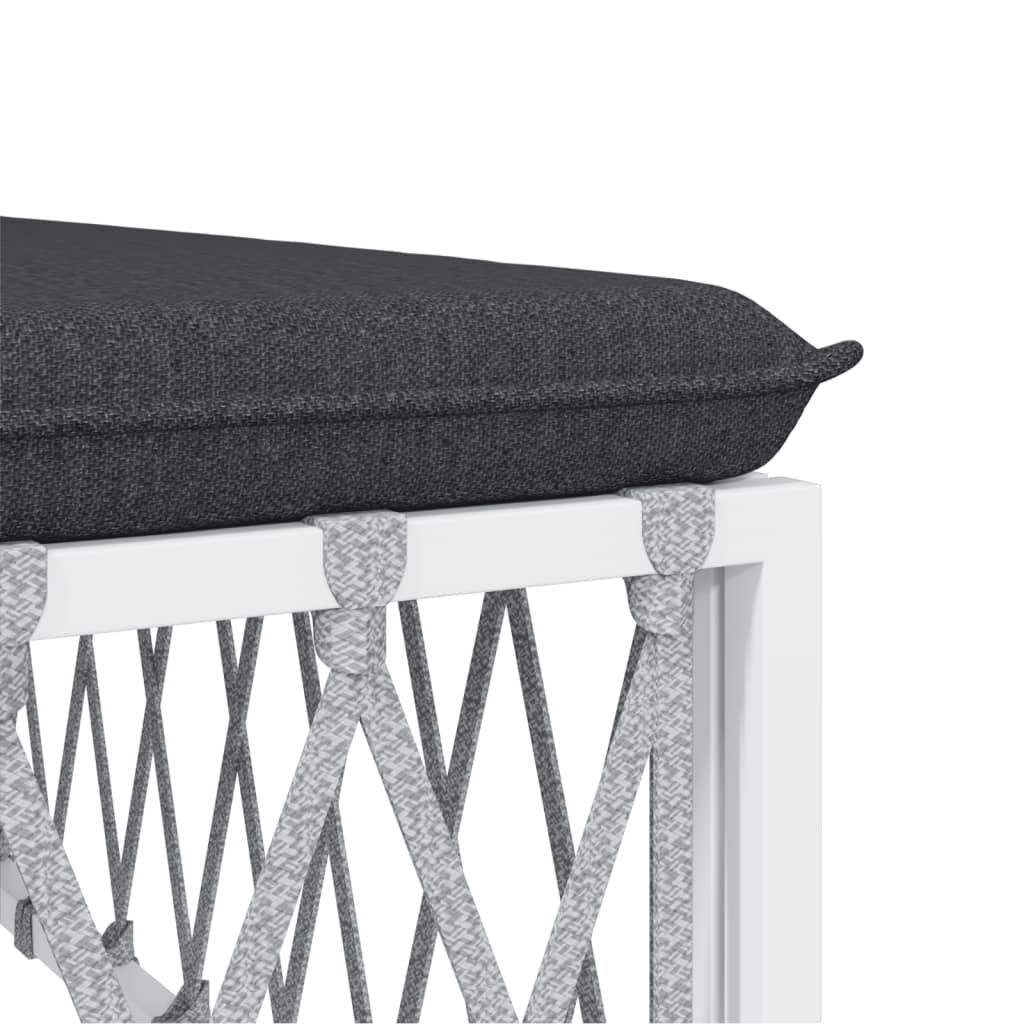 Salon de jardin avec coussins 5 pcs blanc acier