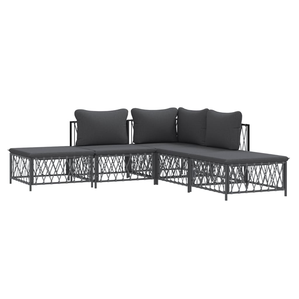 Salon de jardin avec coussins 5 pcs anthracite acier