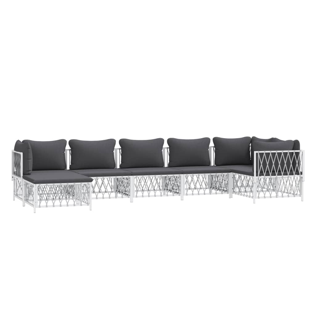 Salon de jardin 7 pcs avec coussins blanc acier