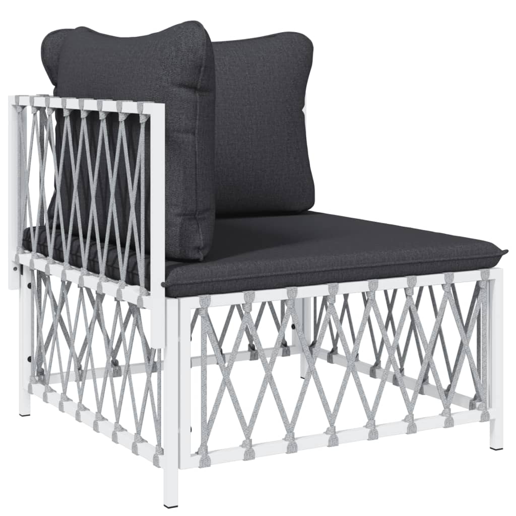 Salon de jardin 7 pcs avec coussins blanc acier