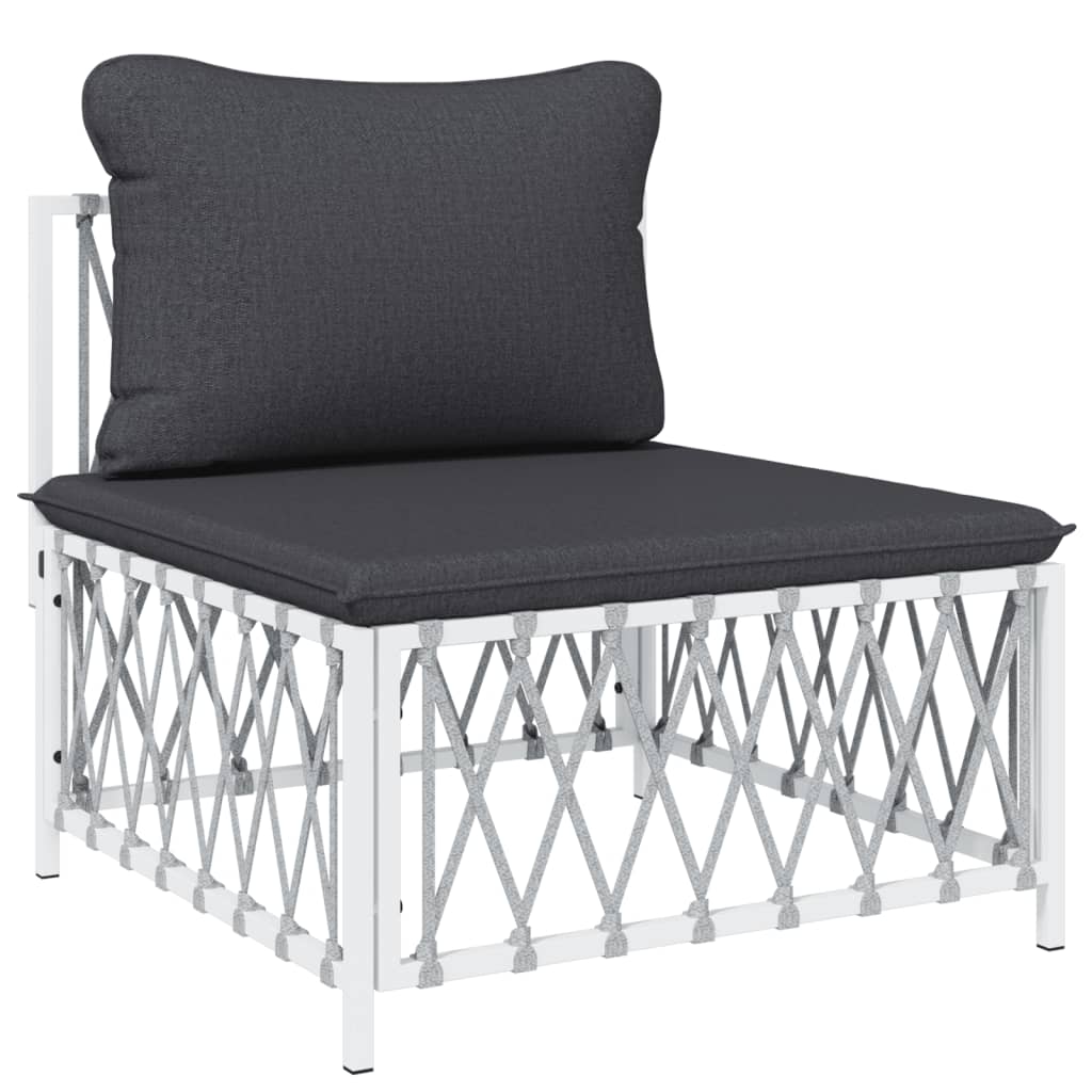 Salon de jardin 7 pcs avec coussins blanc acier
