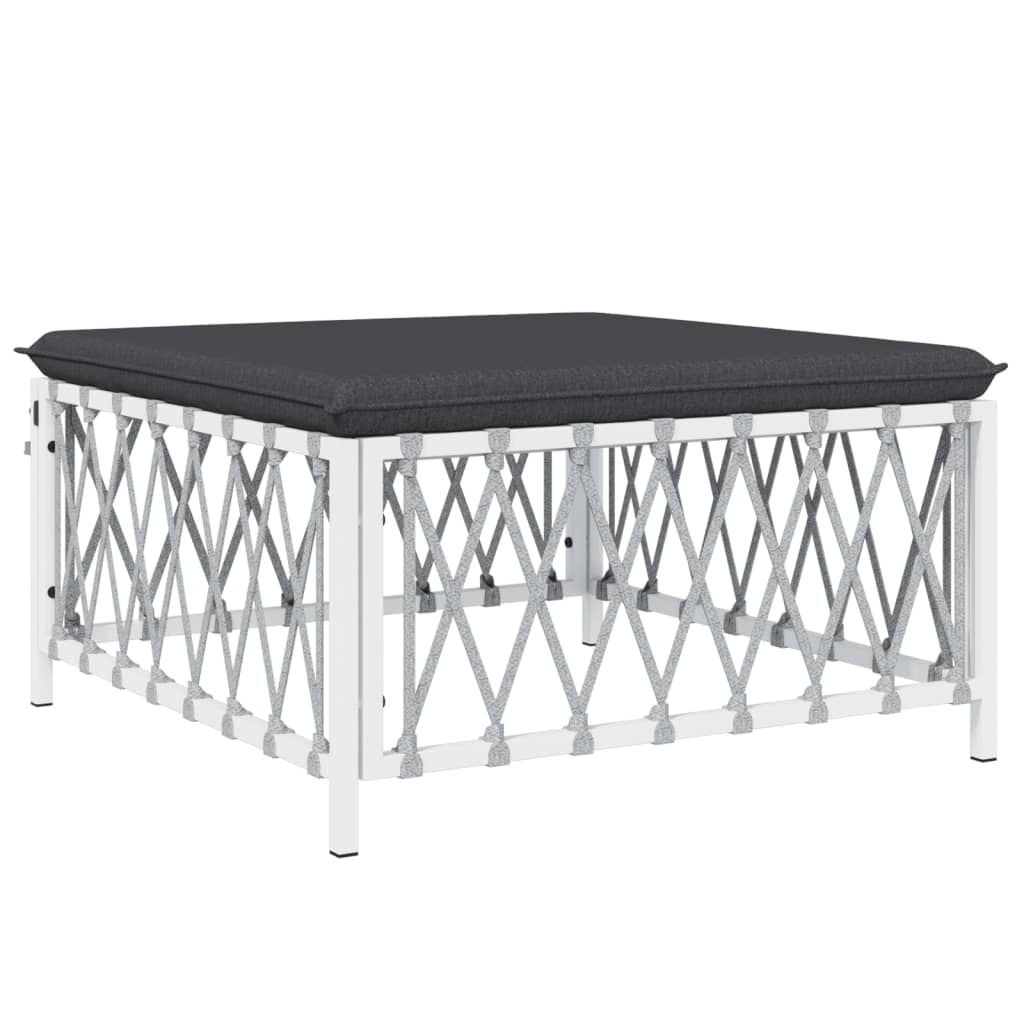 Salon de jardin avec coussins 6 pcs blanc acier