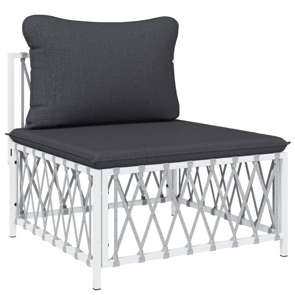 Salon de jardin 7 pcs avec coussins blanc acier