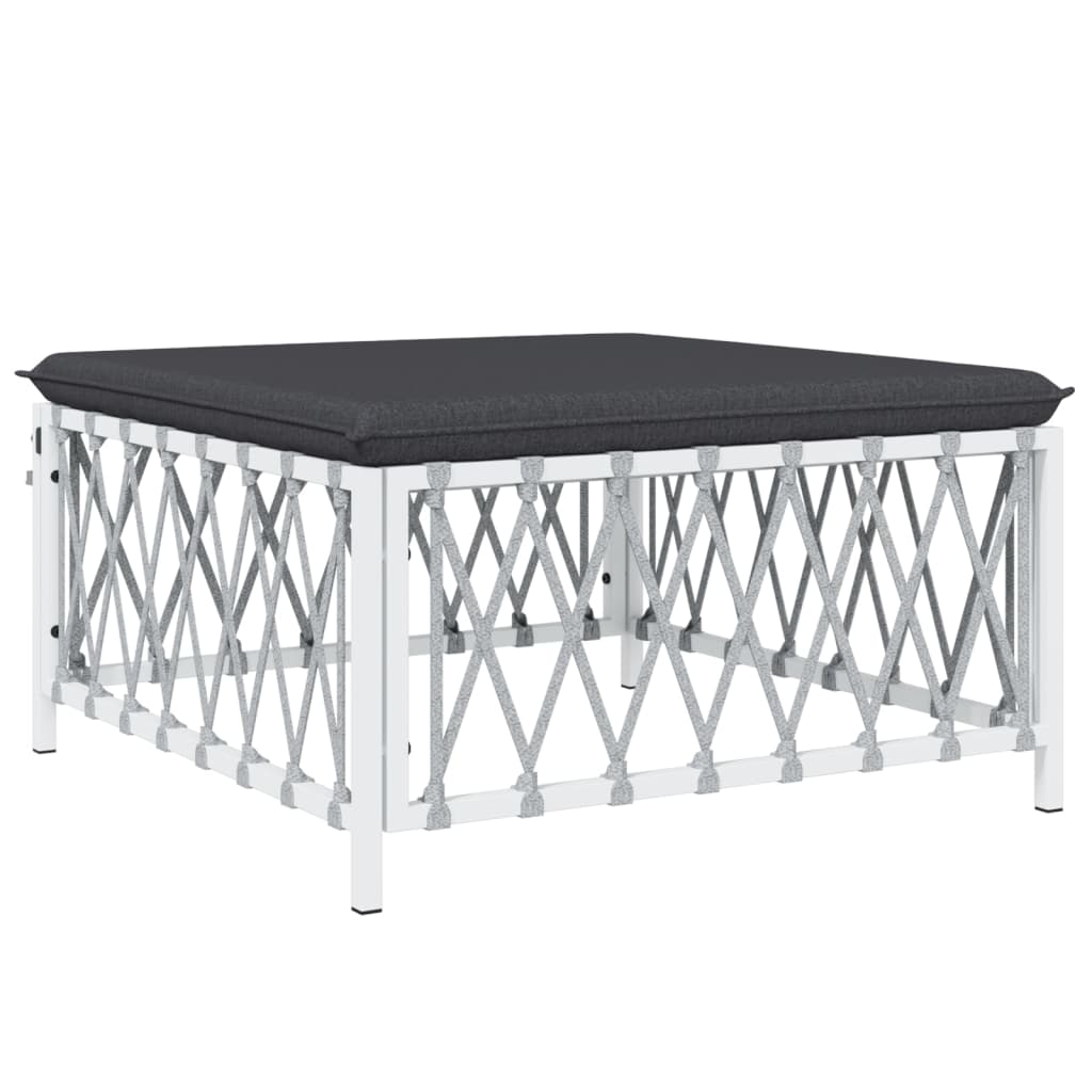 Salon de jardin 7 pcs avec coussins blanc acier