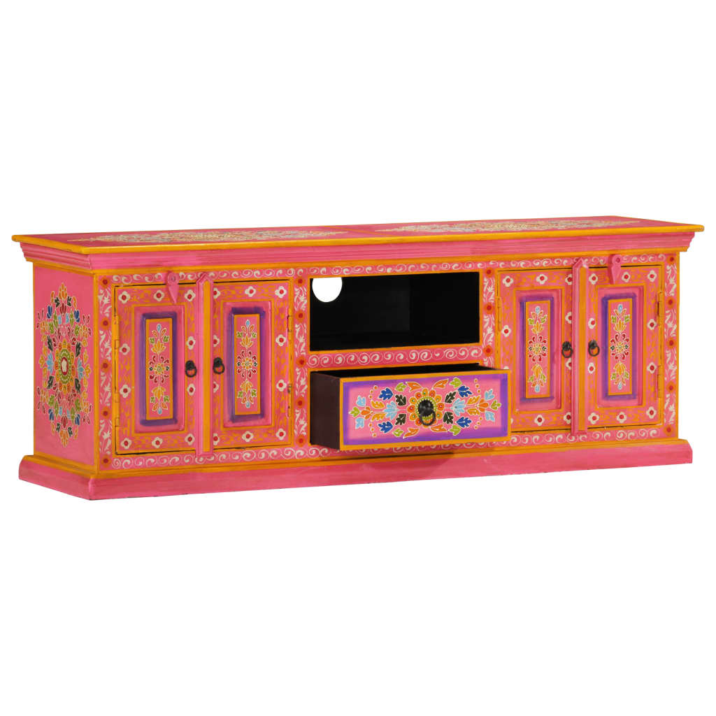 Meuble TV rose 110x30x40 cm bois massif de manguier